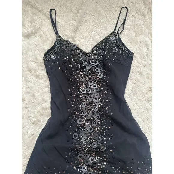 Sue Wong Nocturne Vintage 90’s Silk Dress Silk Slip Mini Dress Beaded Fairy Prom
